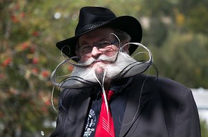 Armin Knapp vom deutschen Bartclub "Die Pforzemer Schn&auml;uz" siegt in der Kategorie Vollbart Freistil.