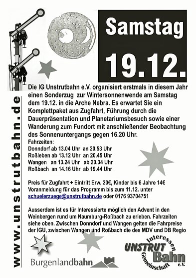 Mit der Bahn zur Wintersonenwende (Foto: IG Unxtrutbahn)