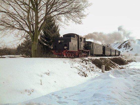 Dampfend durch den Schnee im Mansfelder Land (Foto: Stefan Mittelbach)