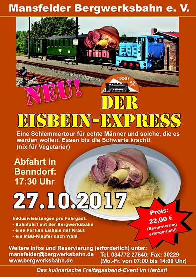 Plakat Sonderzug (Foto: Mansfelder Bergwerksbahn) Plakat Sonderzug (Foto: Mansfelder Bergwerksbahn)
