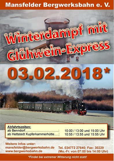 Gl&uuml;hwein-Express (Foto: Mansfelder Bergwerksbahn )