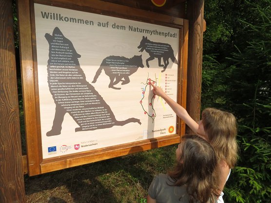 Die Stationen des bei Gro&szlig; und Klein beliebten Naturmythenpfades bei Braunlage werden im Winter abgebaut (Foto: Walter Wimmer/Nationalpark Harz)