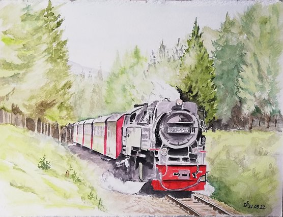Aquarell der Harzquerbahn (Foto: Dorothea Schomburg)