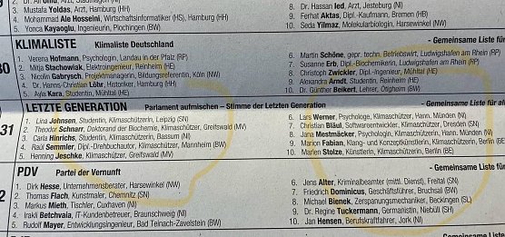 Auszug aua einer Wahlliste in Hamburg (Foto: Bündnis Deutschland) Auszug aua einer Wahlliste in Hamburg (Foto: Bündnis Deutschland)