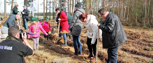 Bild: Kinder und Erwachsene beim Pflanzen von 550 B&auml;umen. 