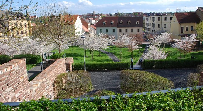 Mit den Stadtterrassen der Lutherstadt Eisleben hat sich die GSG Helbra ein Denkmal gesetzt. Die Idee f&uuml;r die Stadtterrassen entstand &uuml;brigens vor genau zehn Jahren, wie ein Schild vor Ort informiert. Das Fotos hier entstand allerdings gestern, am 18. April 2016, in den fr&uuml;hen Abendstunden. (Foto: Jochen Miche)