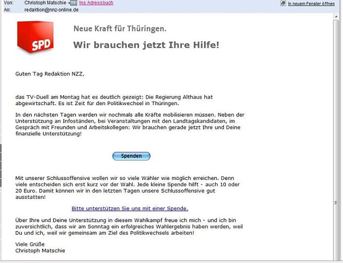 Mail erhalten (Foto: nnz)