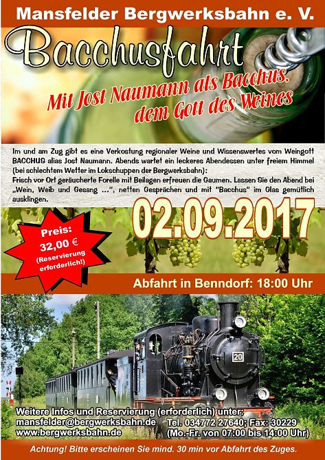 Plakat Sonderzug (Foto: Mansfelder Bergwerksbahn) Plakat Sonderzug (Foto: Mansfelder Bergwerksbahn)