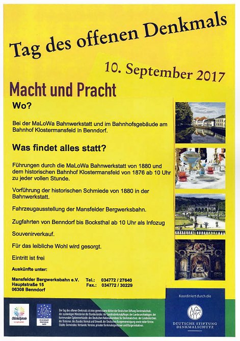 Plakat (Foto: Mansfelder Bergwerksbahn) Plakat (Foto: Mansfelder Bergwerksbahn)