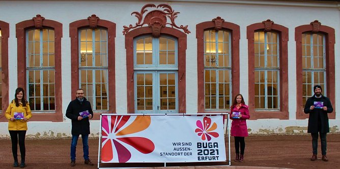 v.l. Julia Kliebe aus Ebeleben, Ortsteilb&uuml;rgermeister von Bendeleben Ren&eacute; Pfeiffer, Daniela Althaus von F&ouml;rderverein Park Hohenrode Nordhausen, Marco Wohlenberg vom Tourismusverband S&uuml;dharz Kyffh&auml;user  (Foto: Eva Maria Wiegand)