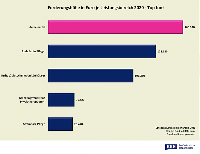 Forderungshöhe in Euro je Leistungsbereich (Foto: Kaufmännische Krankenkasse KKH) Forderungshöhe in Euro je Leistungsbereich (Foto: Kaufmännische Krankenkasse KKH)