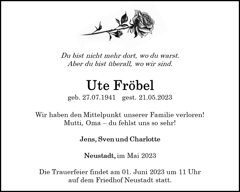 Traueranzeige (Foto: Schade)