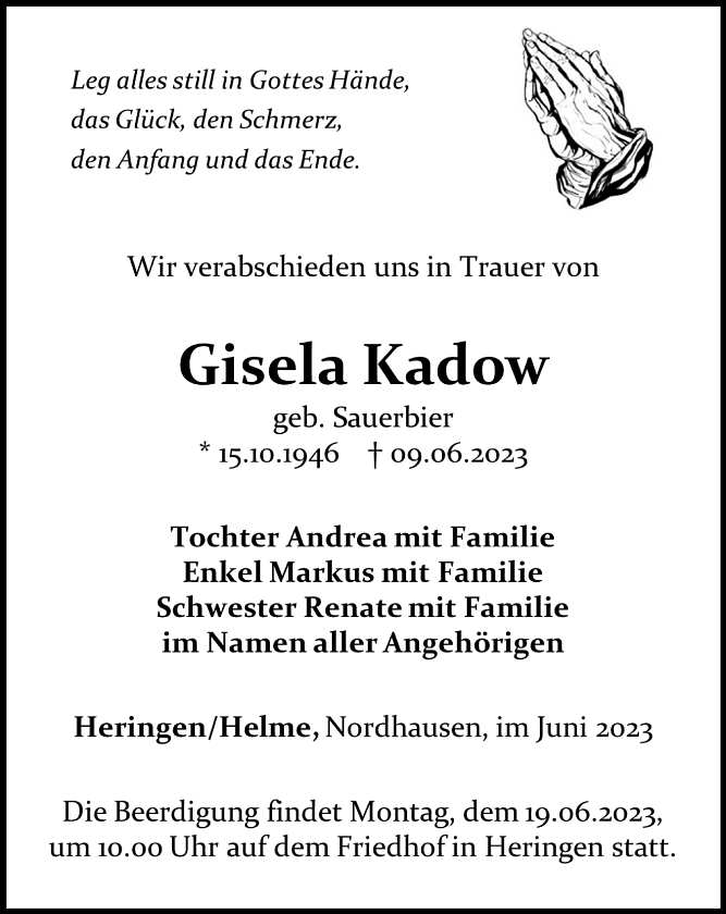 Traueranzeige (Foto: Schade)