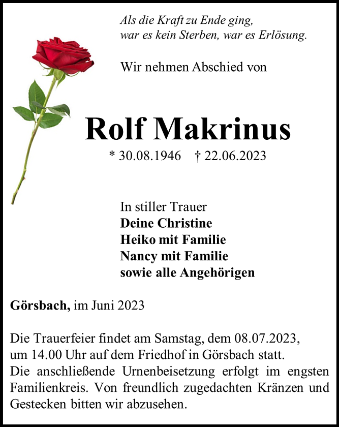 Traueranzeige  (Foto: Schade)