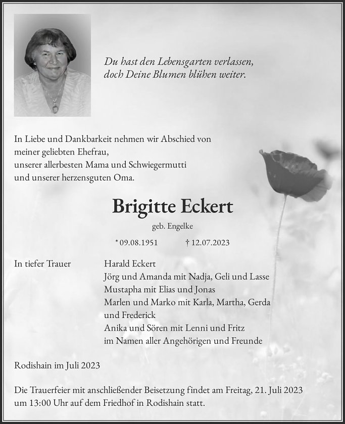 Traueranzeige (Foto: Schade)