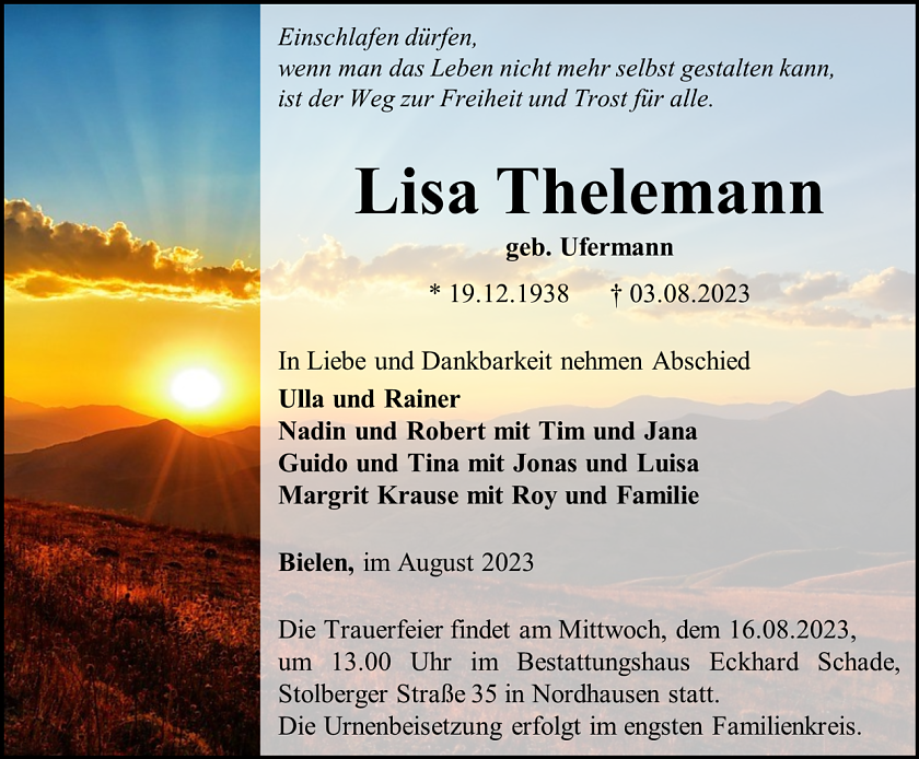 Traueranzeige (Foto: Schade)