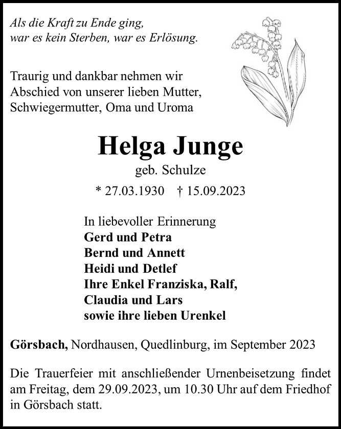 Traueranzeige (Foto: Schade)