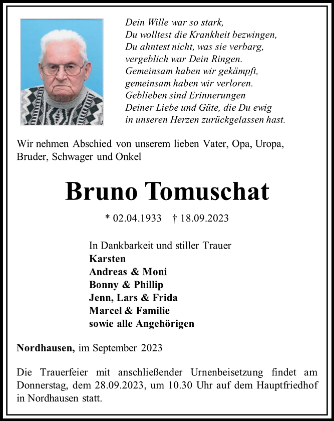 Traueranzeige (Foto: Schade)