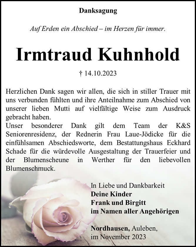 Danksagung (Foto: Bestattungshaus Schade)