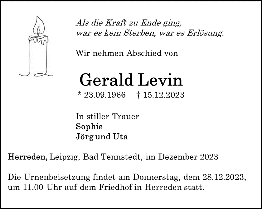 Traueranzeige (Foto: Bestattugshaus Eckhard Schade)