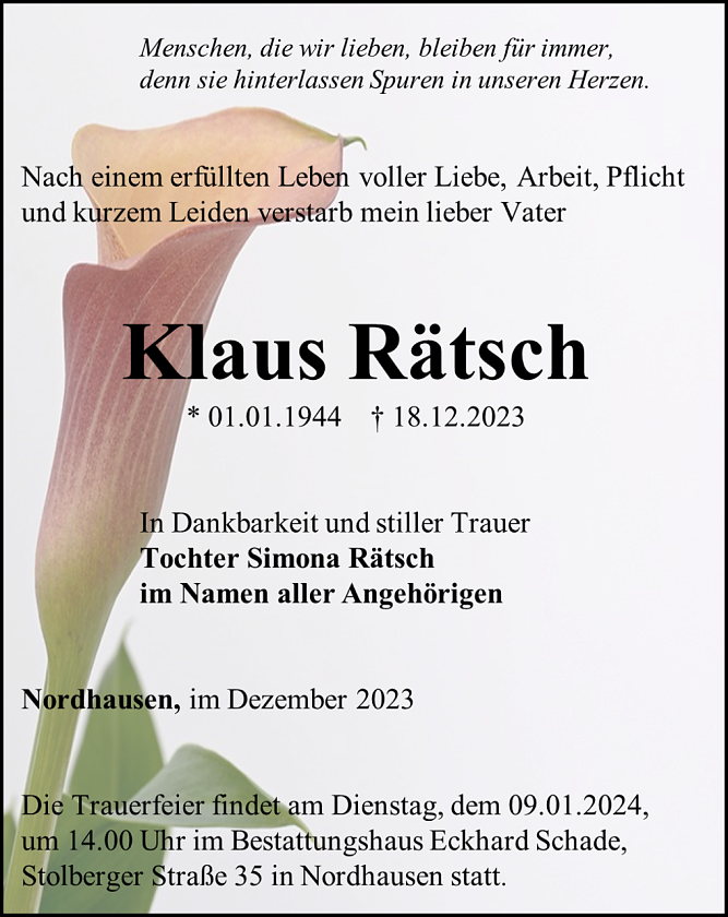 Traueranzeige  (Foto: Schade)