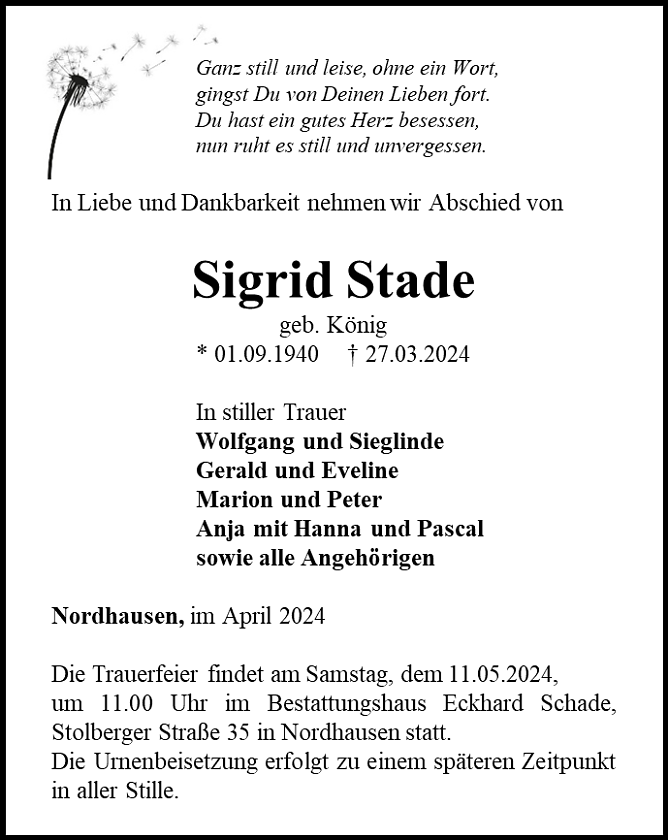 Traueranzeige (Foto: Schade)