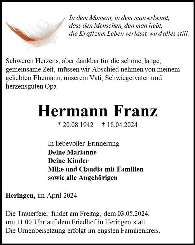 Traueranzeige (Foto: Schade)