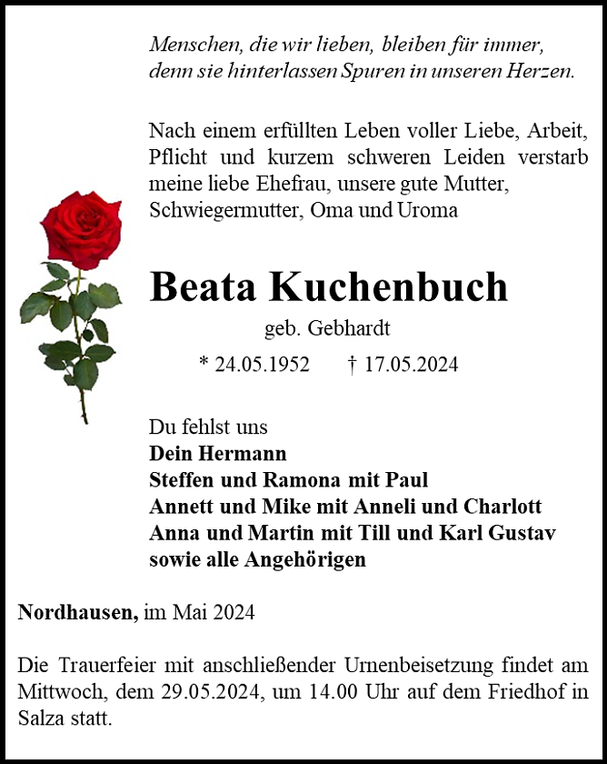 Traueranzeige (Foto: Schade)