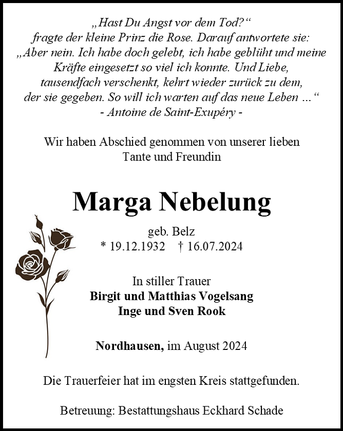 Traueranzeige (Foto: Bestattungshaus Schade)