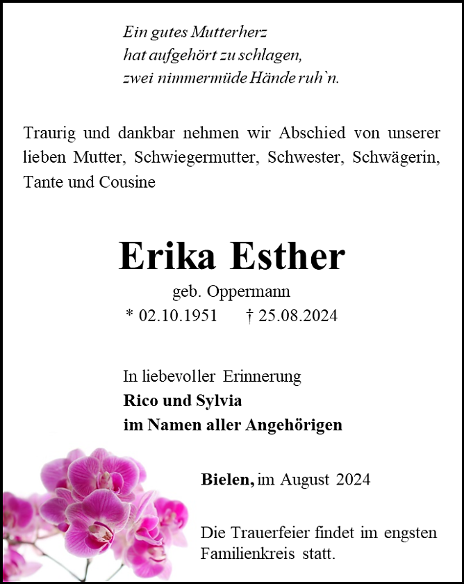 Traueranzeige (Foto: Bestattungshaus Eckhard Schade)