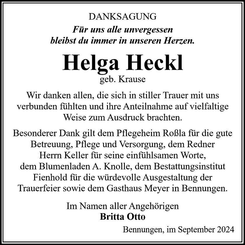 Danksagung (Foto: Bestattungsinstitut Fienhold)