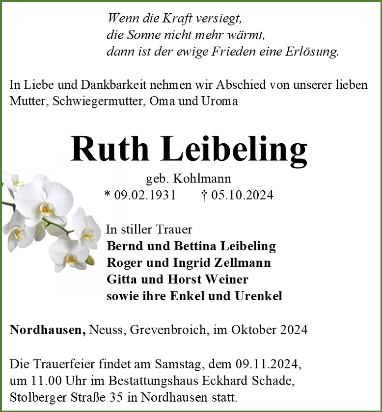 Traueranzeige (Foto: Bestattungshaus Eckhard Schade)