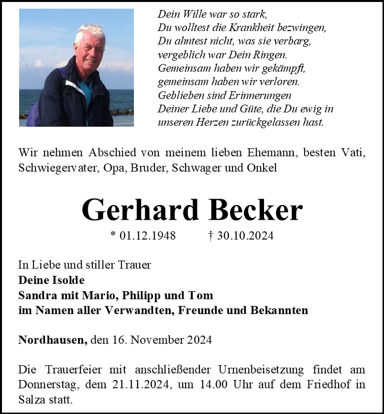 Traueranzeige (Foto: Bestattungshaus Schade)