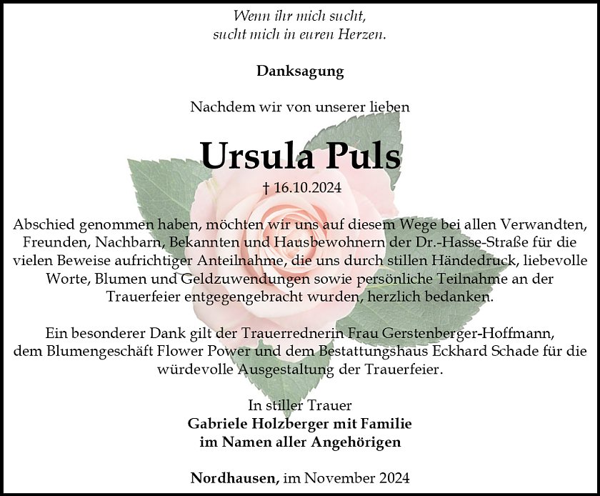 Danksagung (Foto: Bestattungshaus Schade)