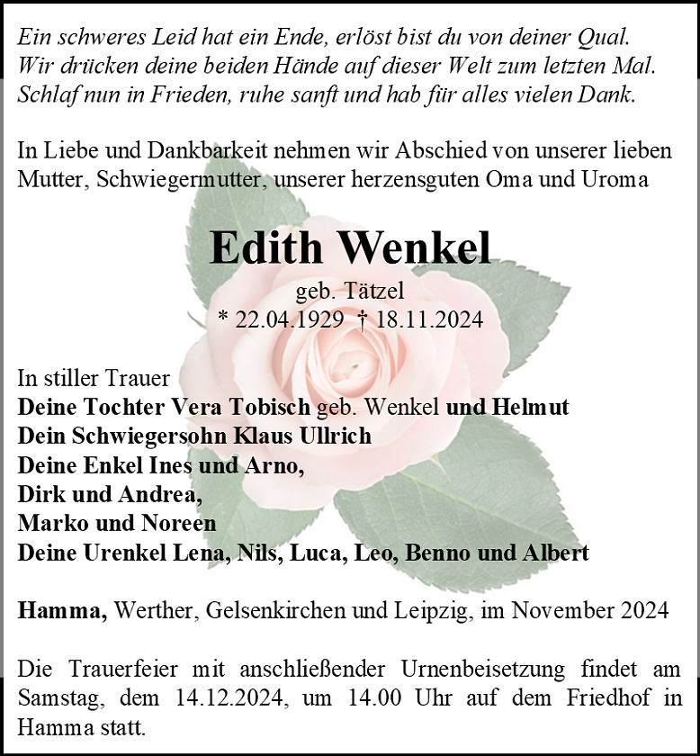 Traueranzeige (Foto: Bestattungshaus Eckhard Schade)