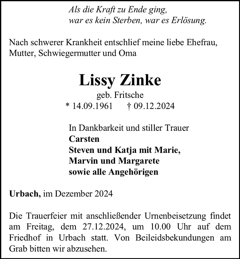 Traueranzeige  (Foto: Bestattungshaus Eckhard Schade)