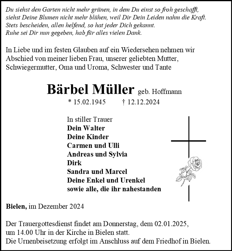 Traueranzeige (Foto: Bestattungshaus Schade)