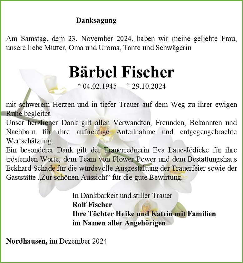 Danksagung (Foto: Bestattungshaus Schade)