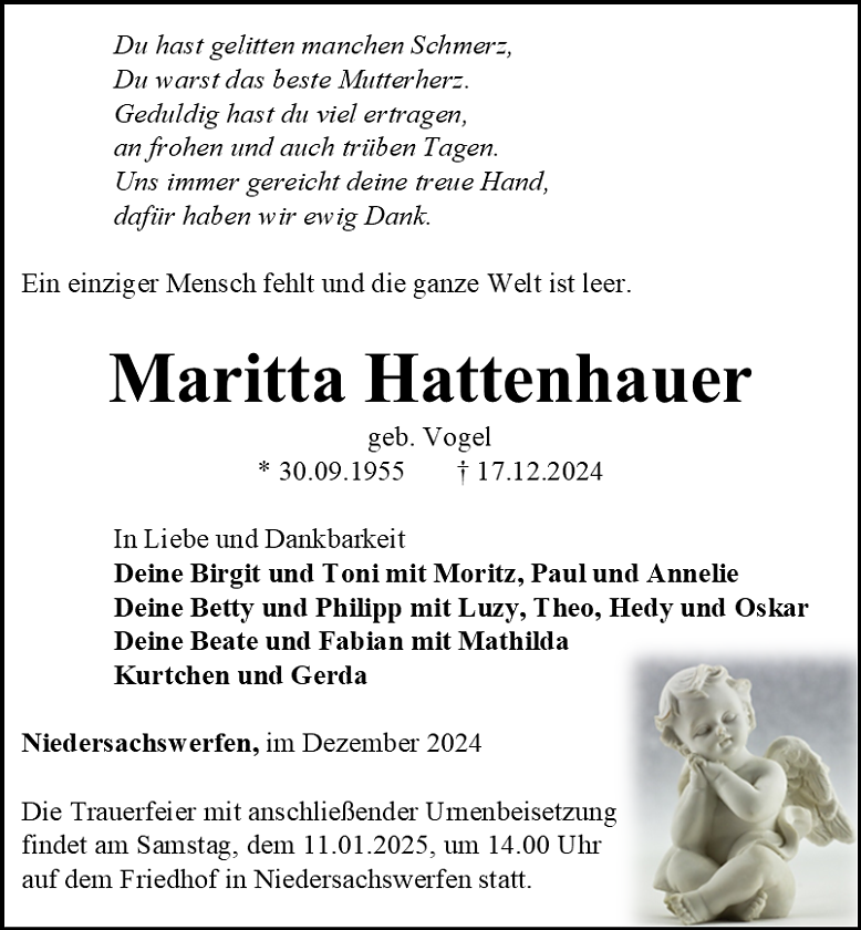 Traueranzeige (Foto: Bestattungshaus Schade)