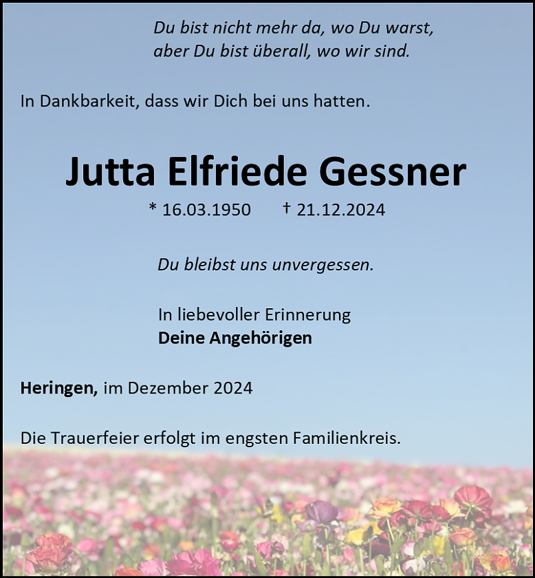 Traueranzeige (Foto: Bestattungshaus Schade)