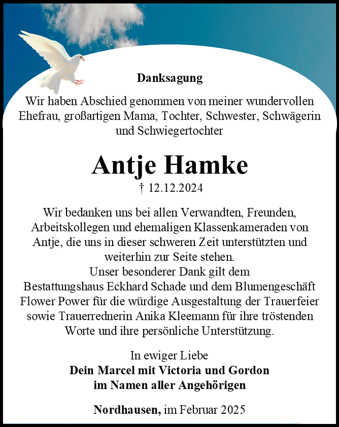 Danksagung (Foto: Bestattungshaus Eckhard Schade)