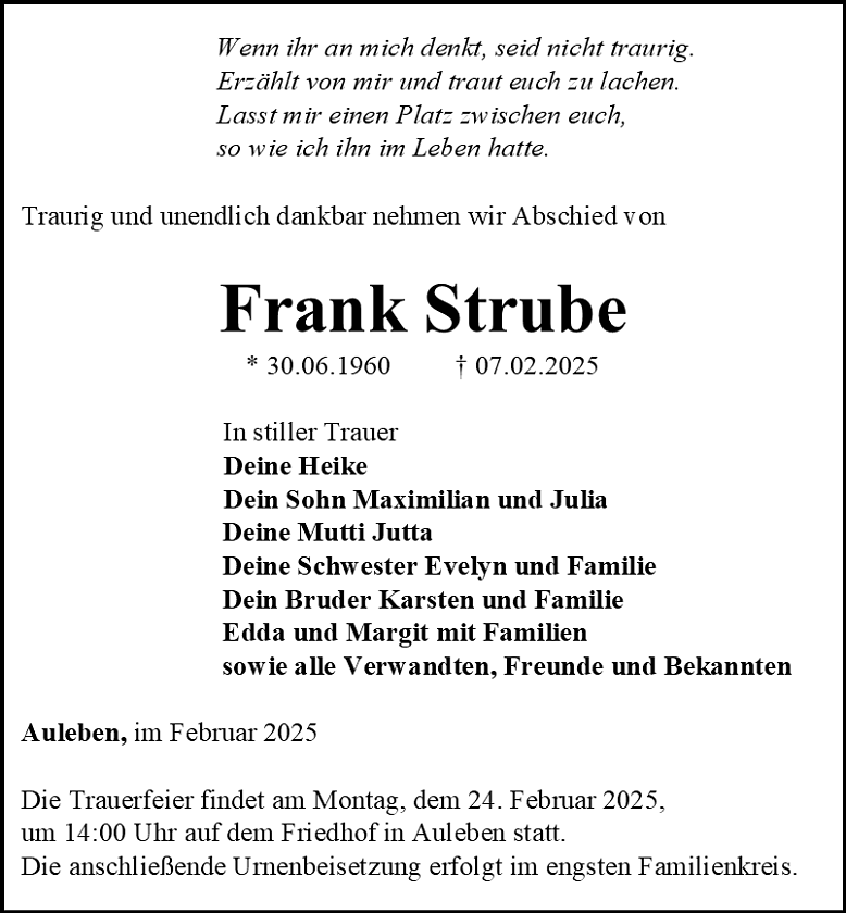 Traueranzeige (Foto: Bestattungshaus Eckhard Schade)