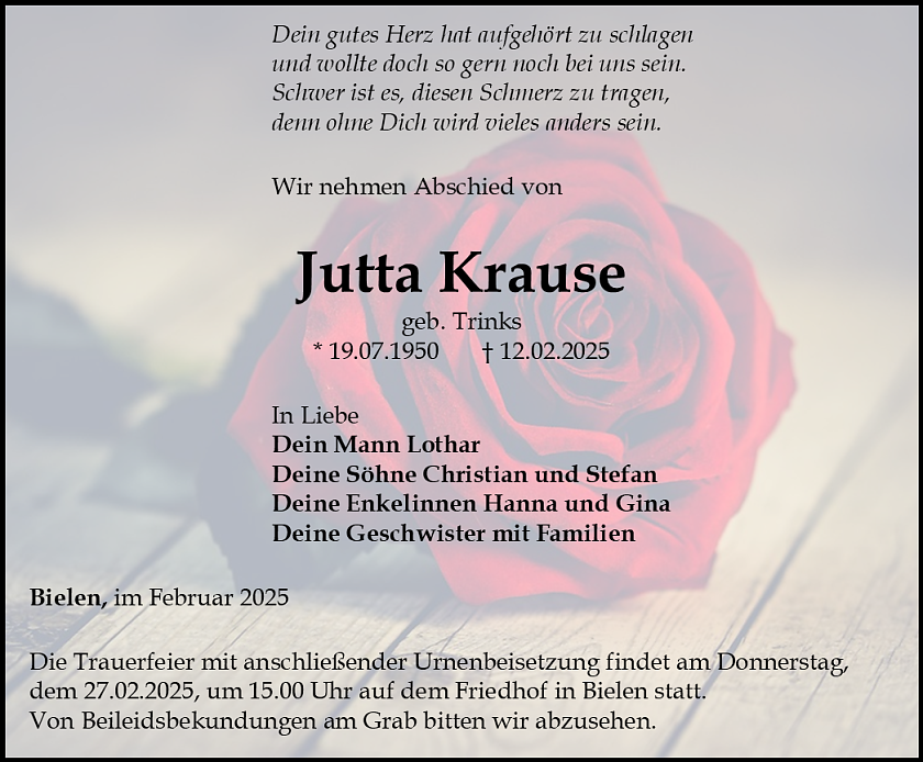 Traueranzeige (Foto: Bestattungshaus Eckhard Schade)