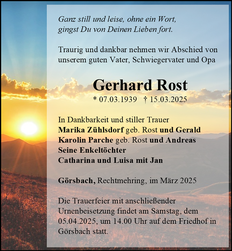 Traueranzeige (Foto: Bestattungshaus Eckhard Schade)