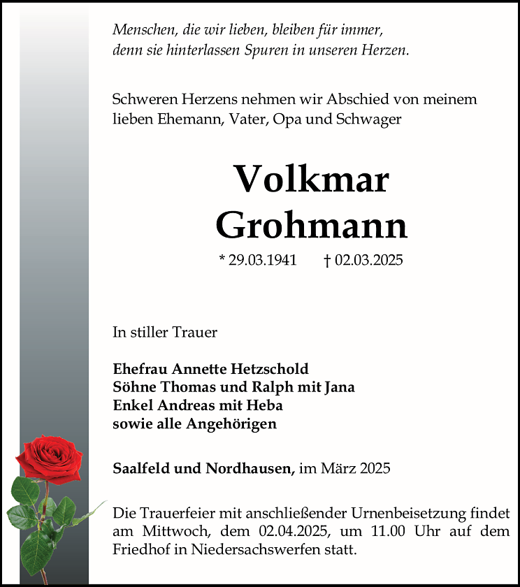 Traueranzeige (Foto: Bestattungshaus Schade)