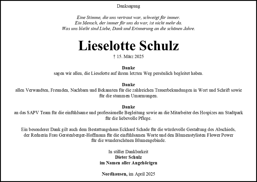 Danksagung (Foto: Bestattungshaus Eckhard Schade)