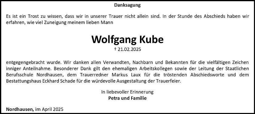 Danksagung (Foto: Bestattungshaus Eckhard Schade)