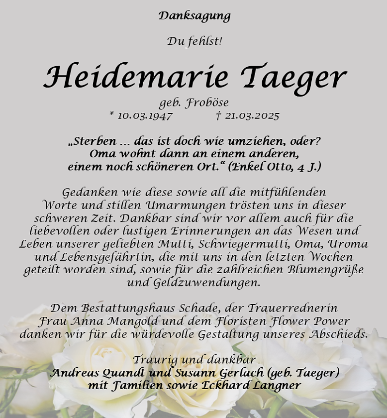 Danksagung (Foto: Bestattungshaus Schade)