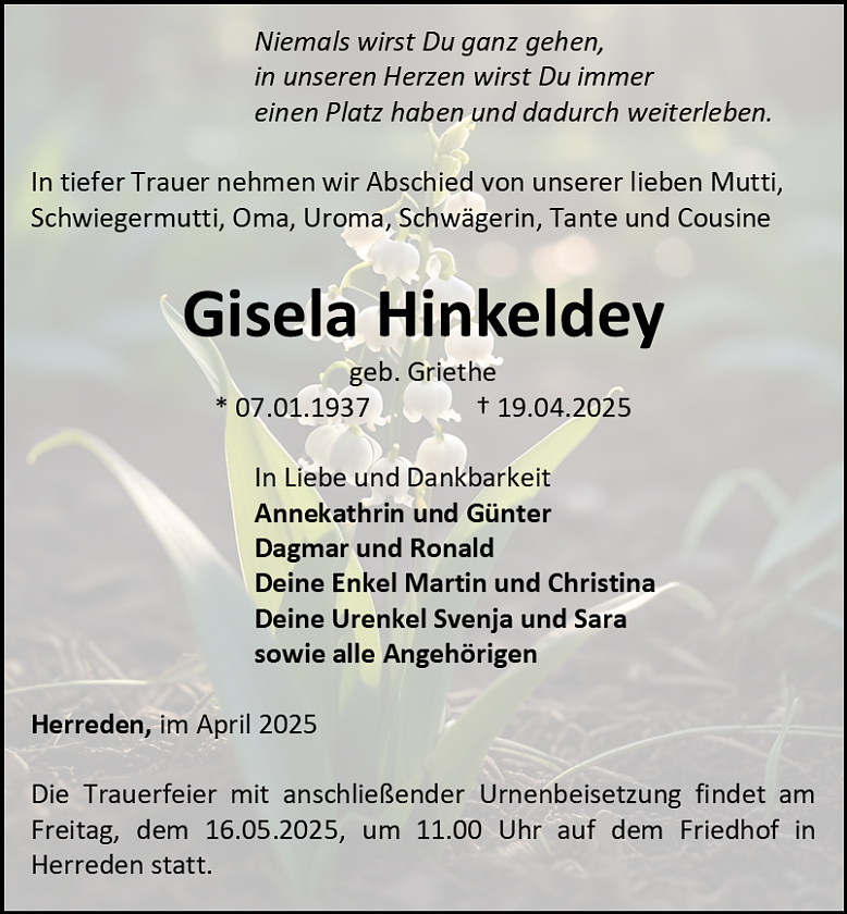 Traueranzeige (Foto: Bestattungshaus Schade)