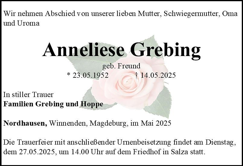 Traueranzeige (Foto: Bestattungshaus Schade)